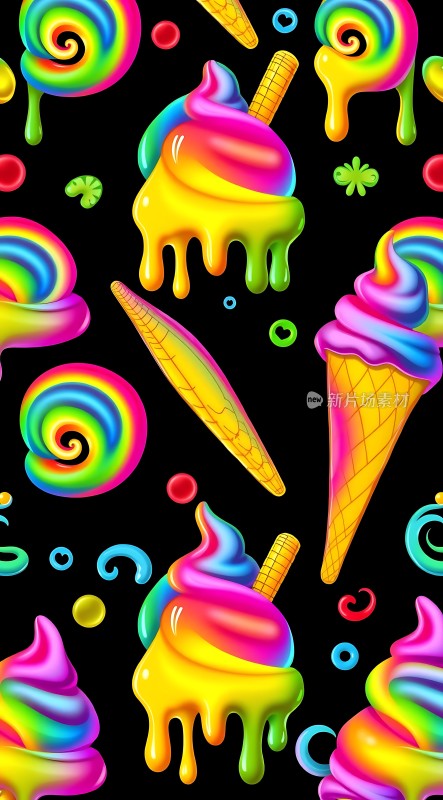 彩虹冰淇淋甜筒无缝图案