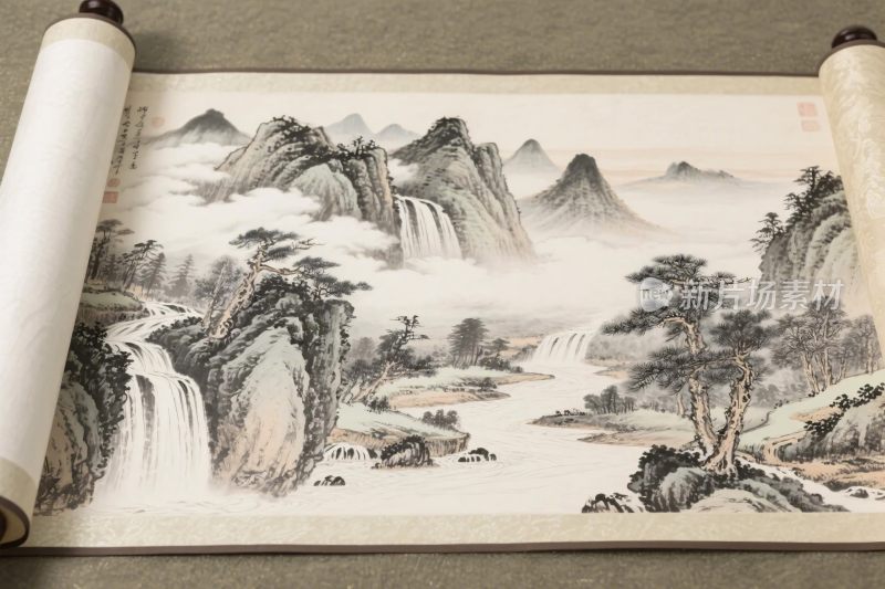 传统山水国画卷