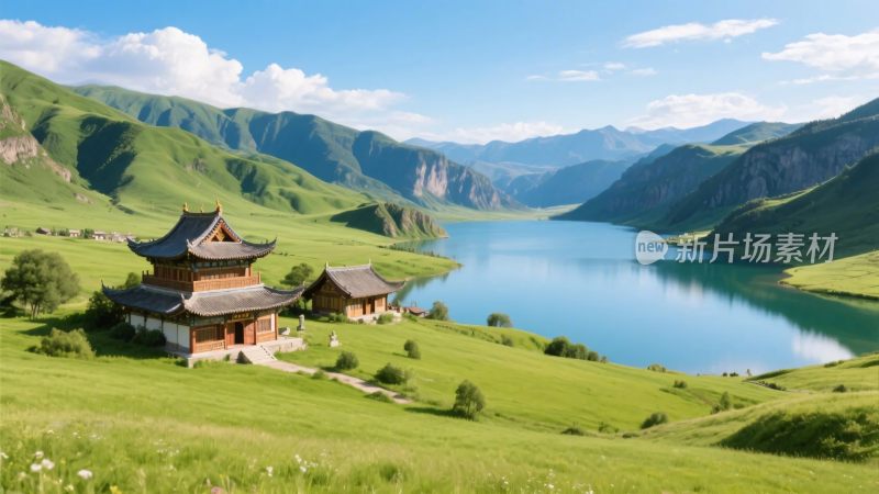 山水古建风景图