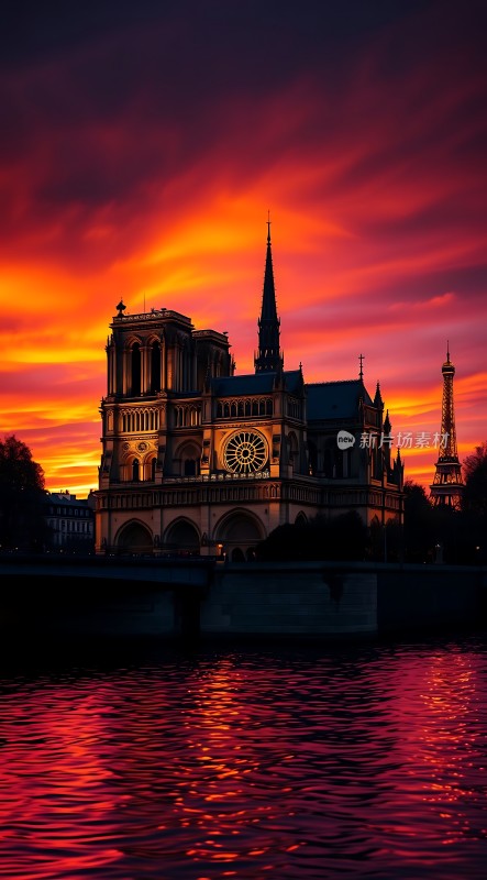 巴黎圣母院日落美景