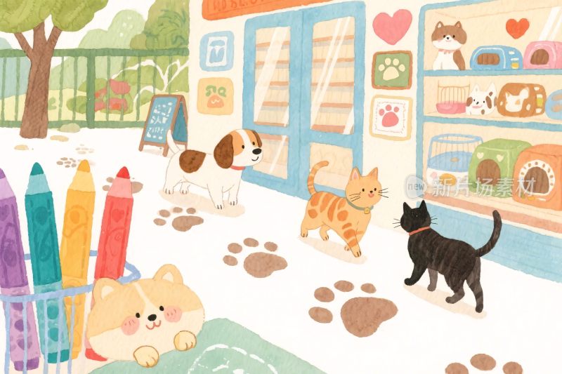 卡通宠物宠物店插画