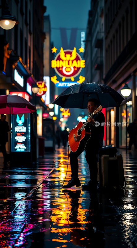 雨夜街头弹吉他