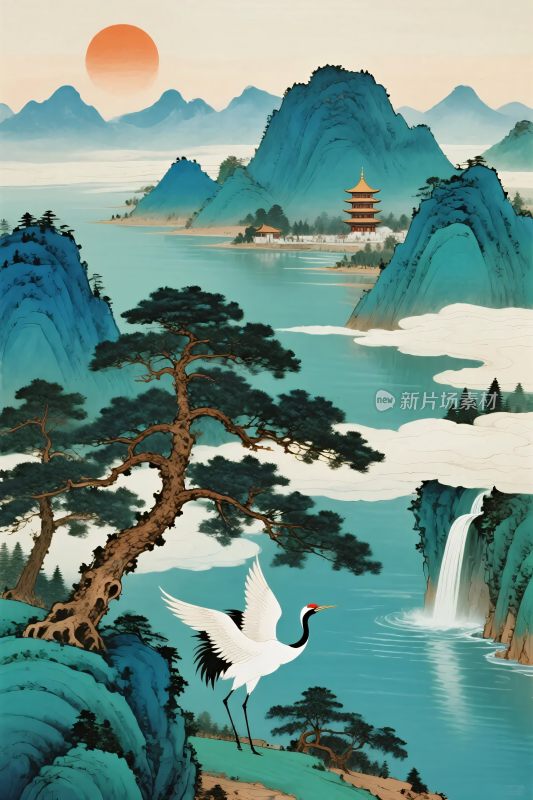 山水国风插画场景