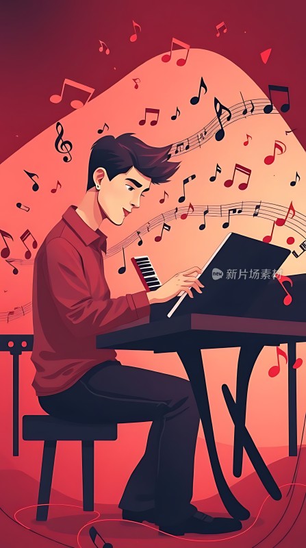 钢琴演奏者与音符的世界