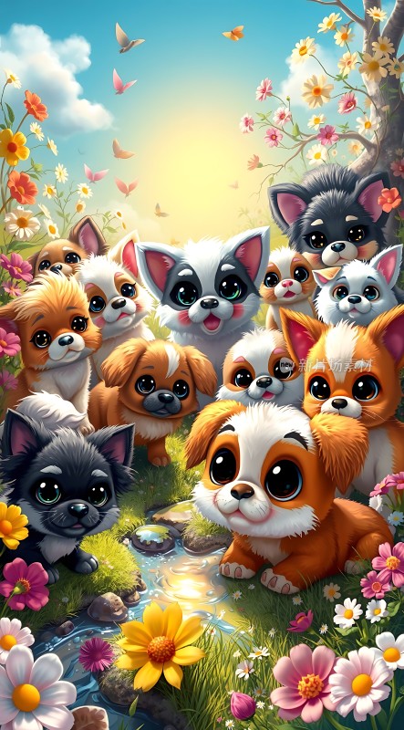 阳光下的可爱小狗们