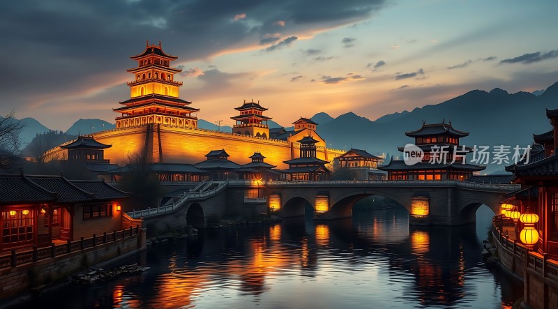 古桥夜色映水乡