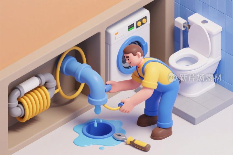 卫生间管道维修插画