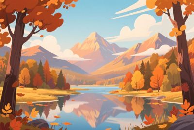 秋季山水风景插画