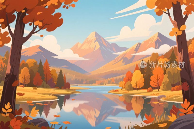 秋季山水风景插画