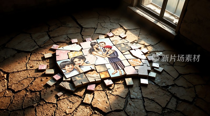 破碎的心形拼图阳光下的温馨瞬间