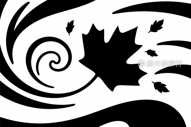 枫叶旋风黑白插画