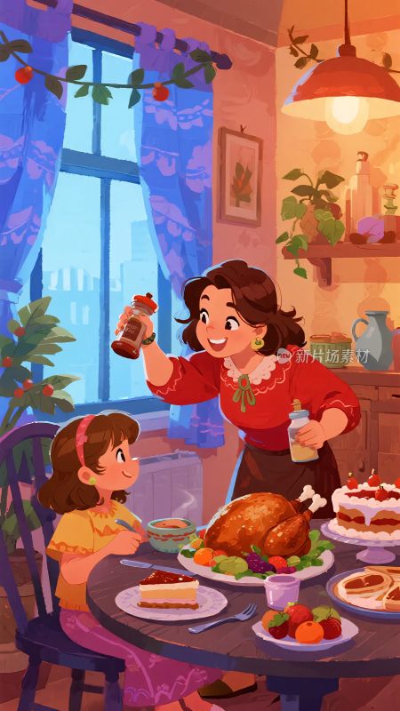 母女温馨用餐场景