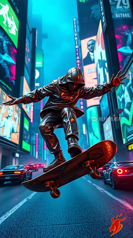 滑板少年飞跃城市街头