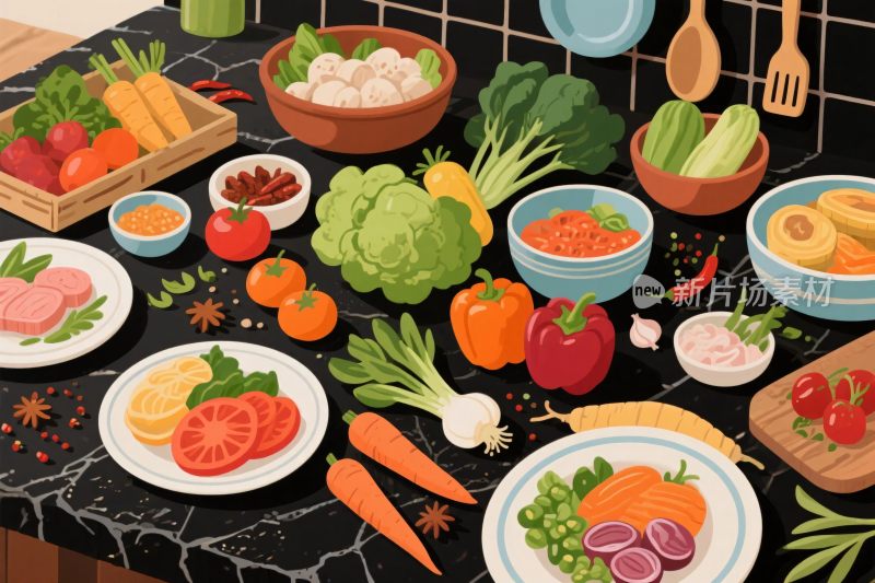 厨房食材插画
