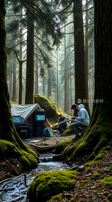 森林露营静谧小溪旁的宁静时光