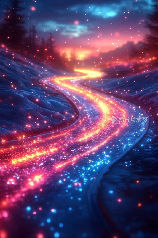 梦幻发光蜿蜒道路夜景