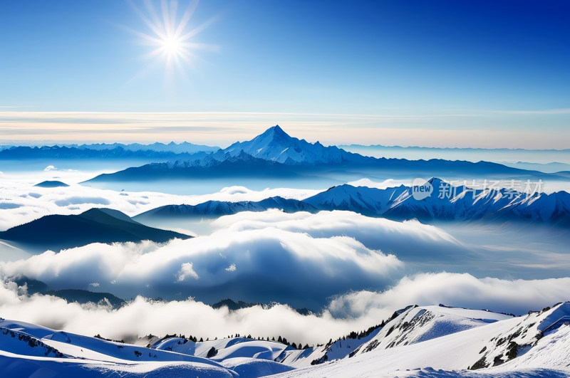 云海雪山天空自然风景