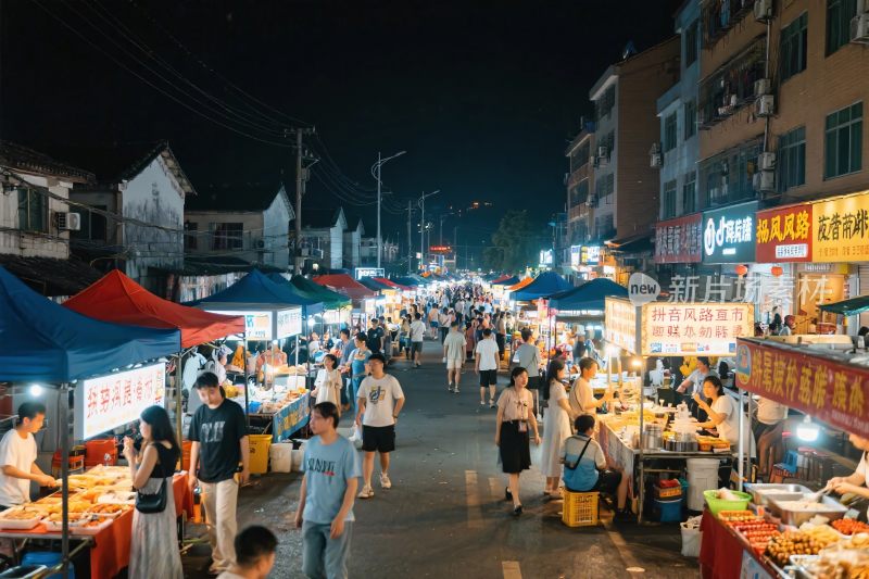 夜晚热闹集市街景