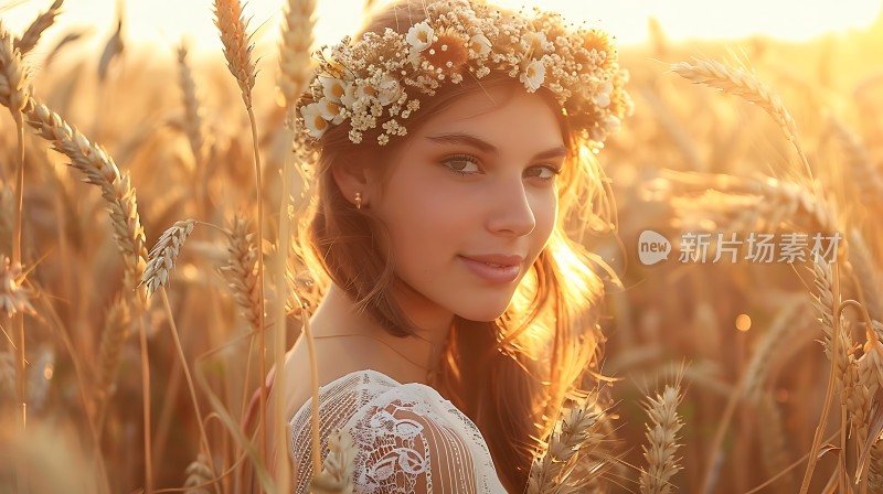 金色麦田中的微笑女孩