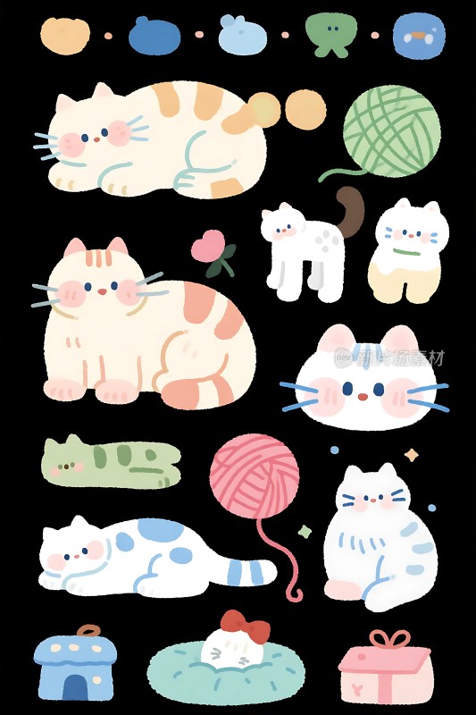 可爱猫咪与毛线球温馨互动场景