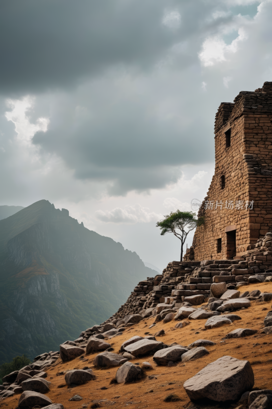 山顶上一棵小树高清风景图片