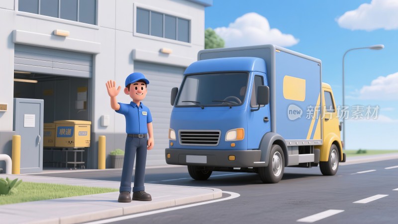 卡通快递员摩托车火车包裹物流配送上门