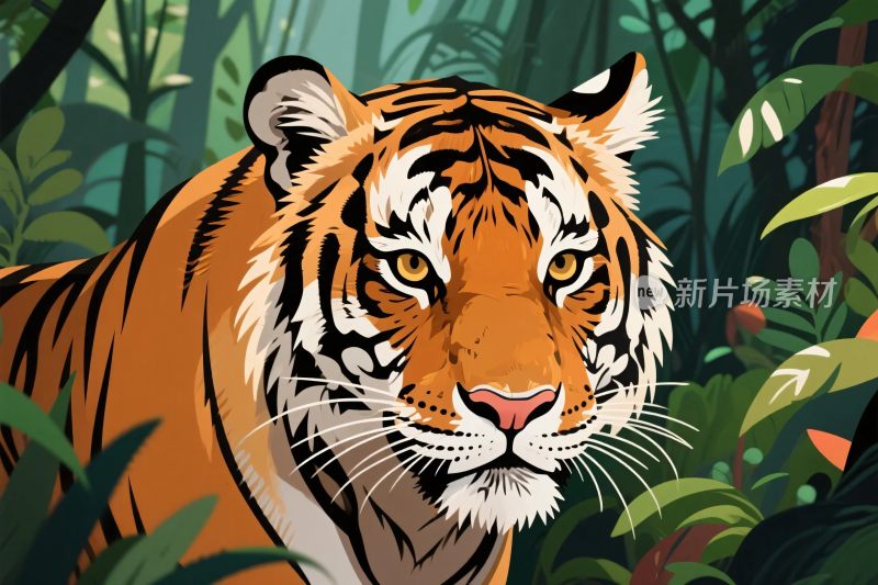 森林中的老虎插画