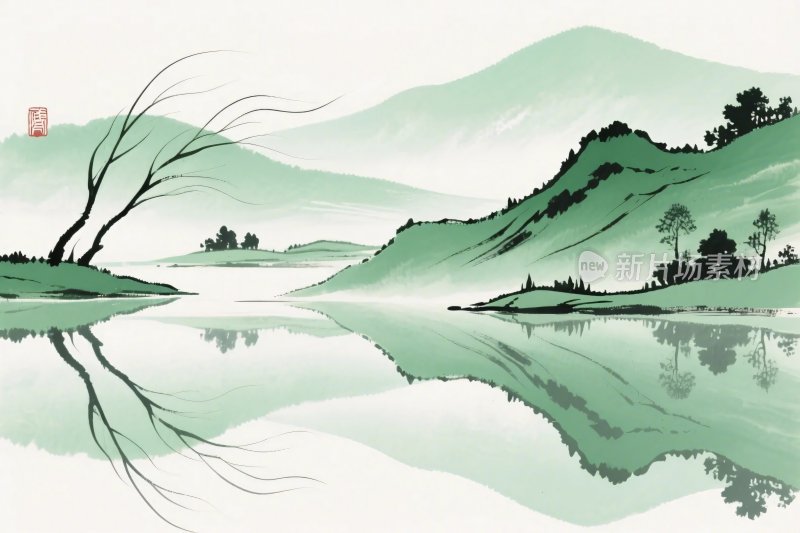 水墨山水风景插画