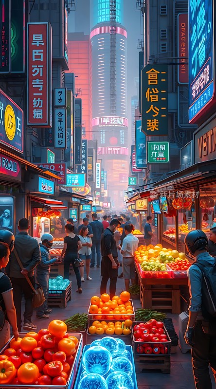 霓虹灯下的繁华夜市