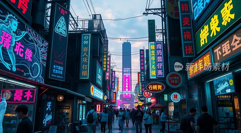 霓虹灯下的繁华街道