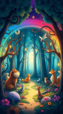 森林秘境狐狸与彩虹 森林秘境狐狸与彩虹