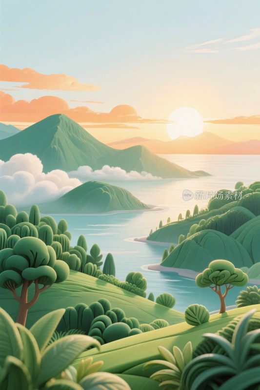 风景插画山水风光