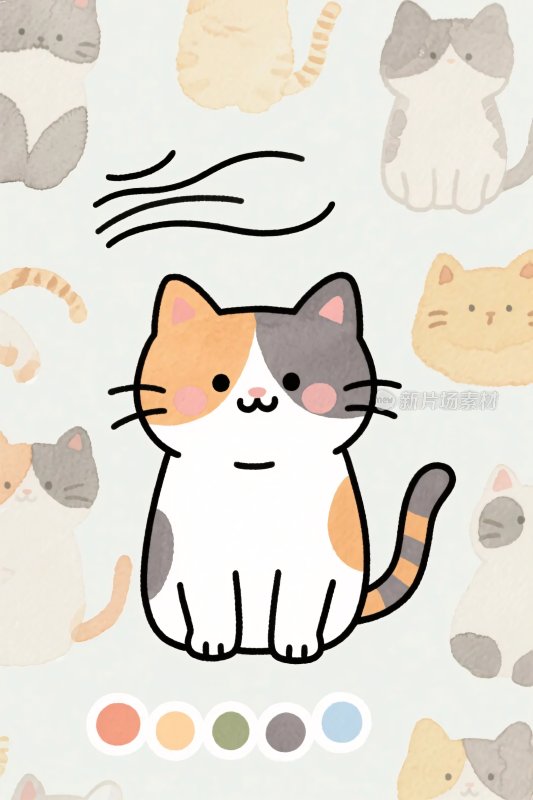 可爱三色猫咪插画图案