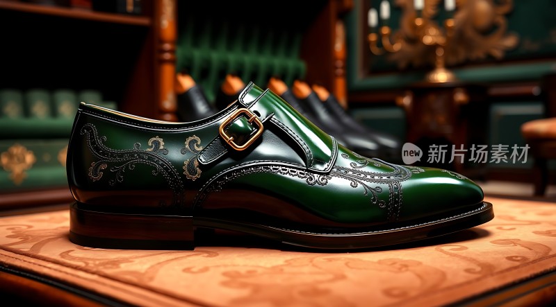 绿色雕花皮鞋展示