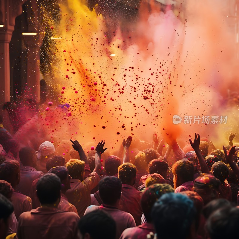 彩色狂欢节上的欢乐人群