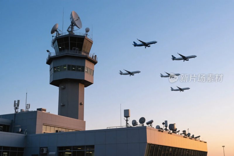 机场控制塔与飞机群