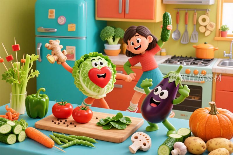 卡通蔬菜厨房插画