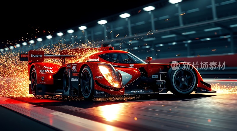 红色赛车疾驰赛道火花四溅速度与激情并存！