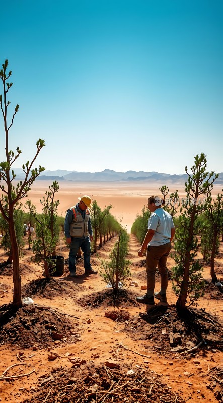 沙漠种树绿意盎然共筑希望之路