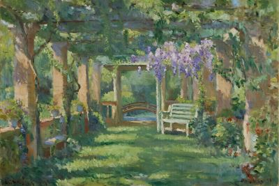 花园凉亭风景画 花园凉亭风景画