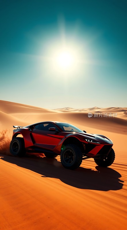 红色越野车驰骋金色沙漠