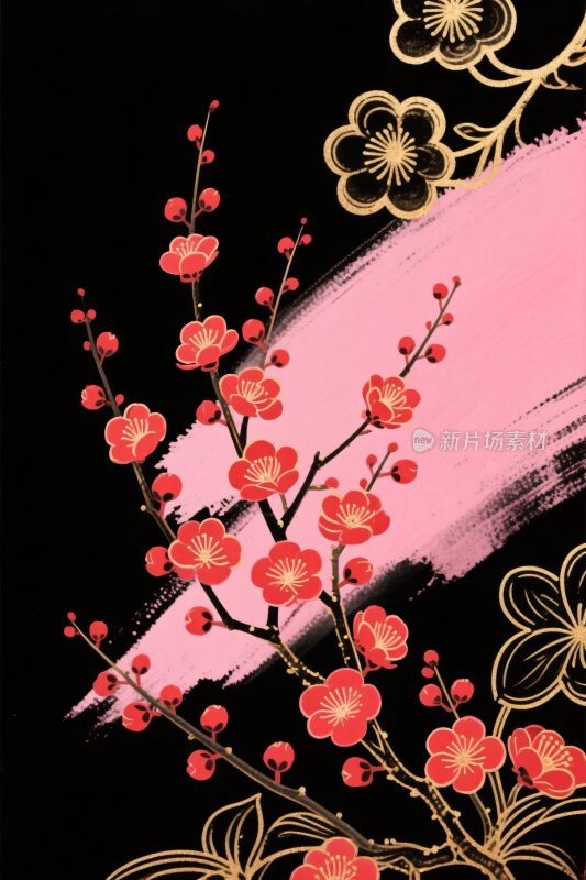中式梅花插画背景图