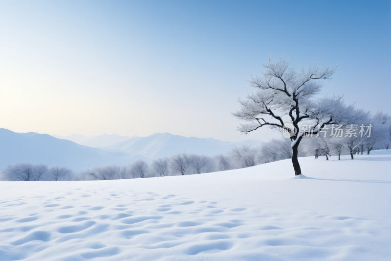 雪景雪中央一棵孤树风光风景图片