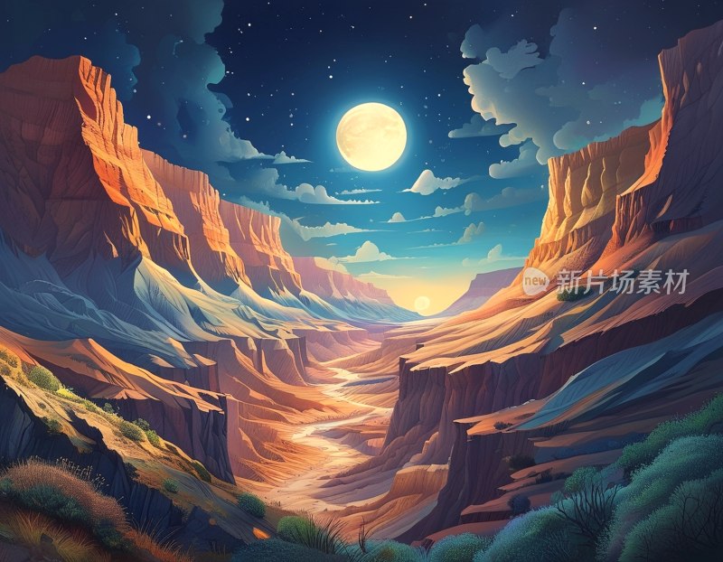 峡谷月夜奇观