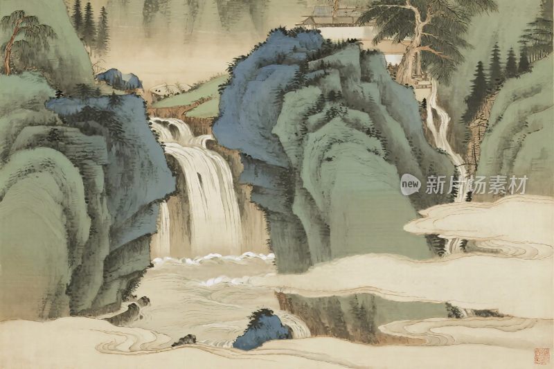 古典山水瀑布国画