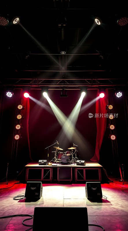 舞台灯光下的架子鼓