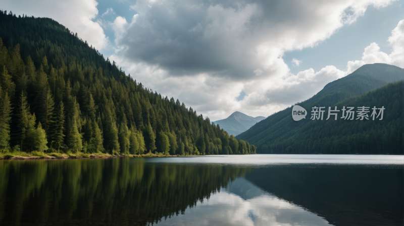 一个湖一座高山清风景图片