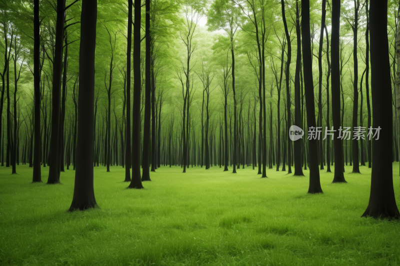 绿色森林中的树木有草和高大的树木风景图片