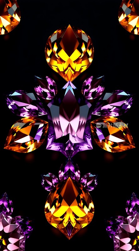 紫色与金色宝石的华丽对称图案