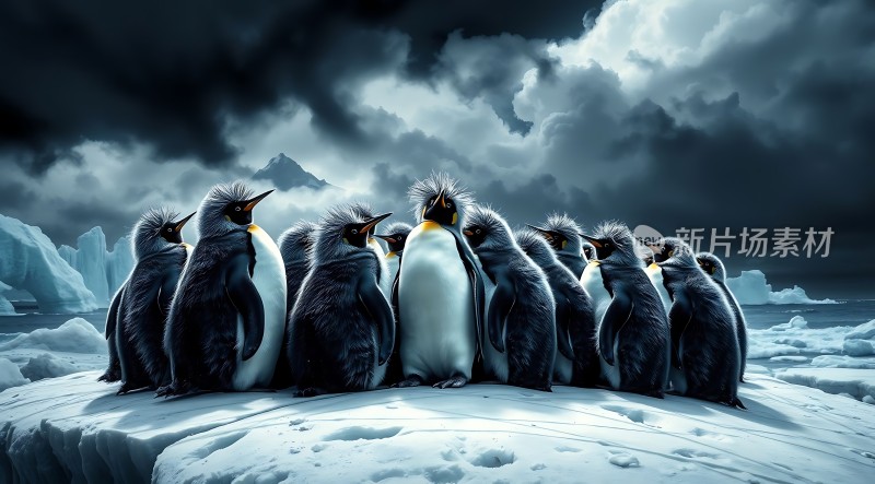 南极企鹅群聚雪地